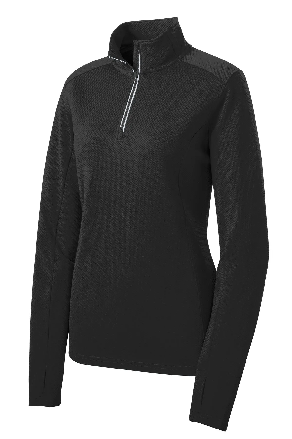 Sport-Tek Women's Sport-Wick Textured 1/4-Zip Pullover.  LST860 Black