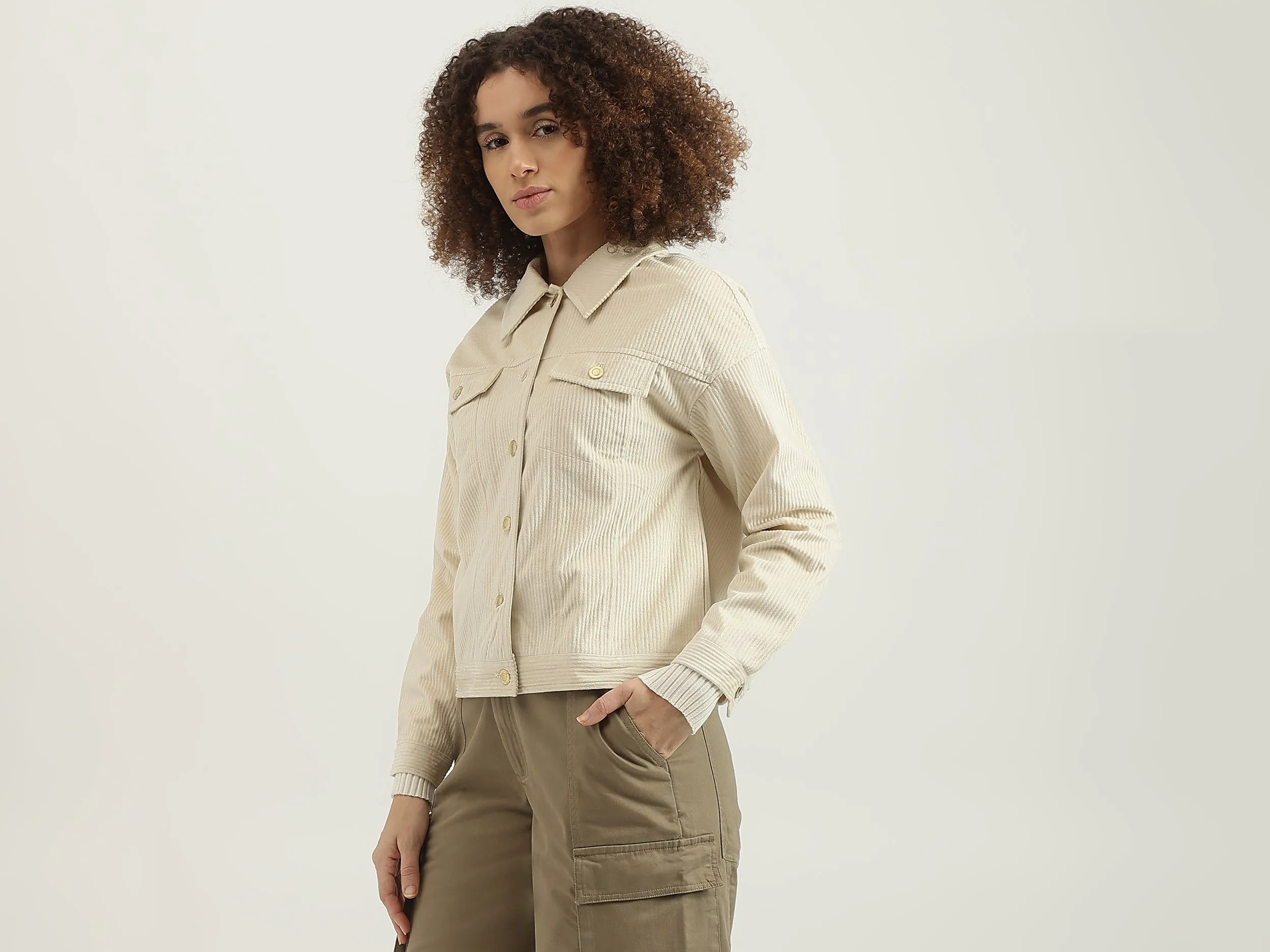 Spread Collar Textured Jacket