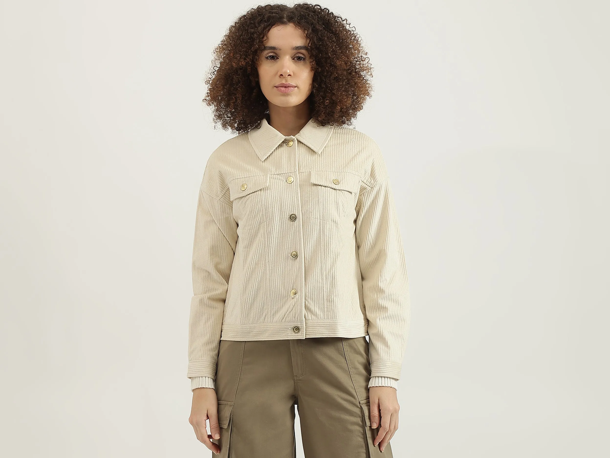 Spread Collar Textured Jacket