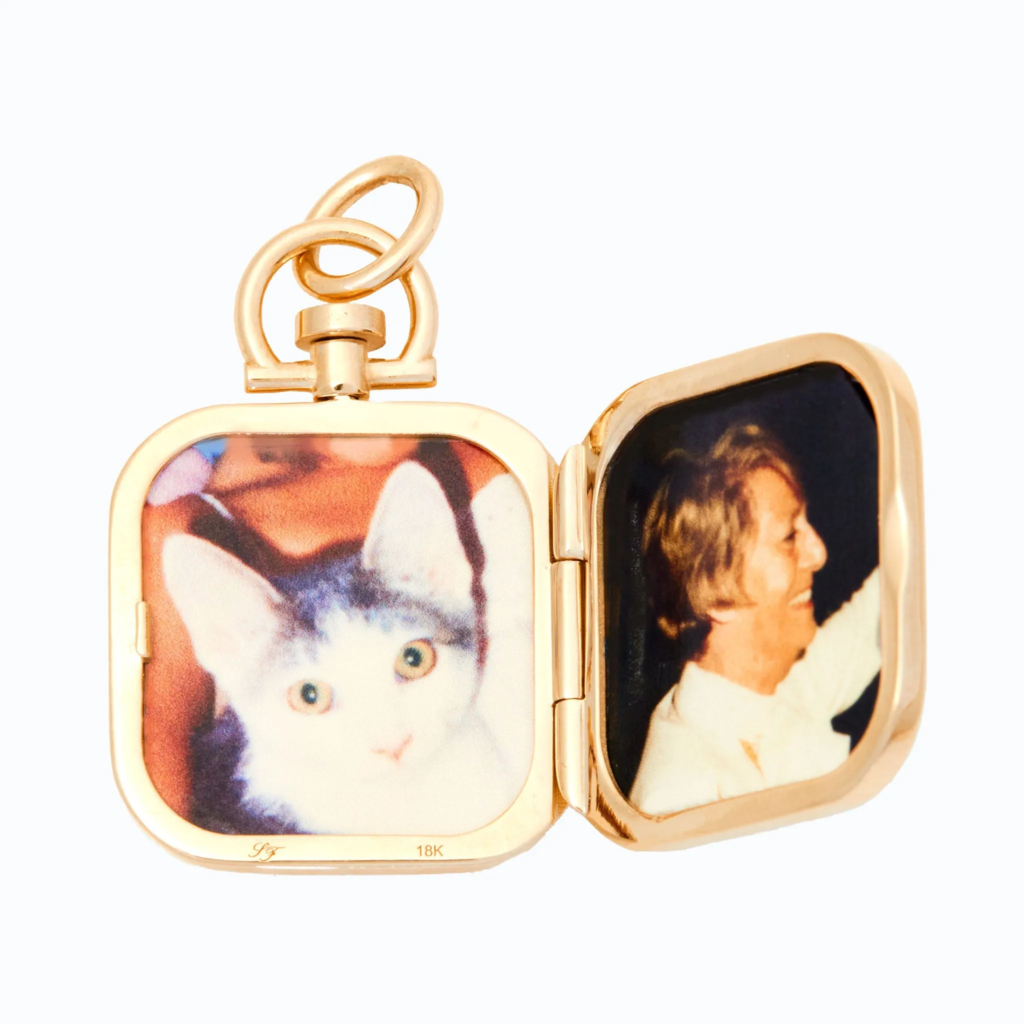 Square Barre Photo Locket, 18k Yellow Gold (Double Sided Barre)