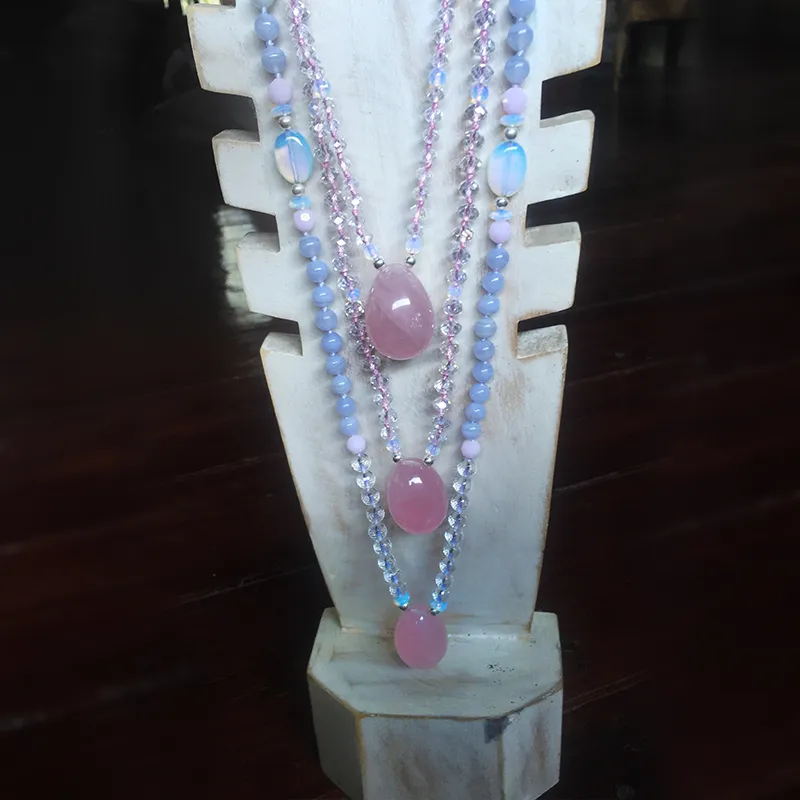 Star Rose Quartz with Clear & Opal Glass Small Yoni Egg Mala - Light Collection