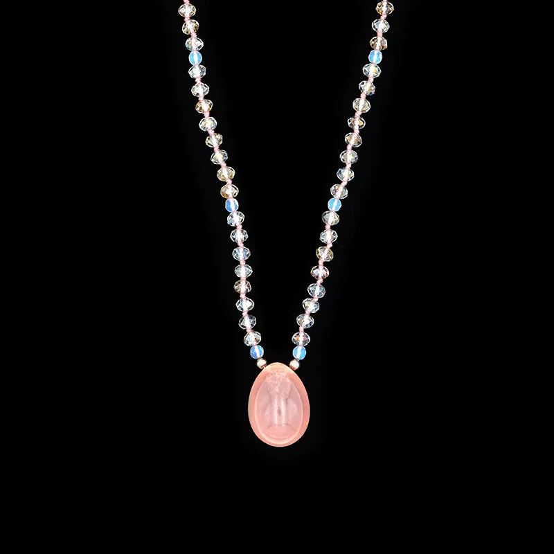 Star Rose Quartz with Clear & Opal Glass Small Yoni Egg Mala - Light Collection