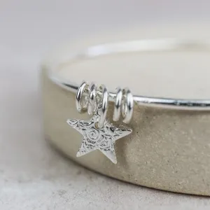 Sterling Silver Textured Star Charm Bangle