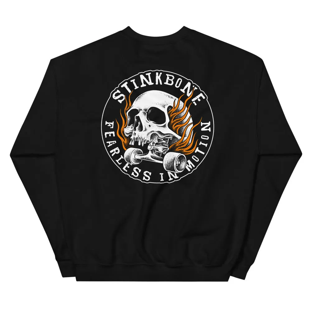 StinkBone Flaming Skull Unisex Sweatshirt White lettering