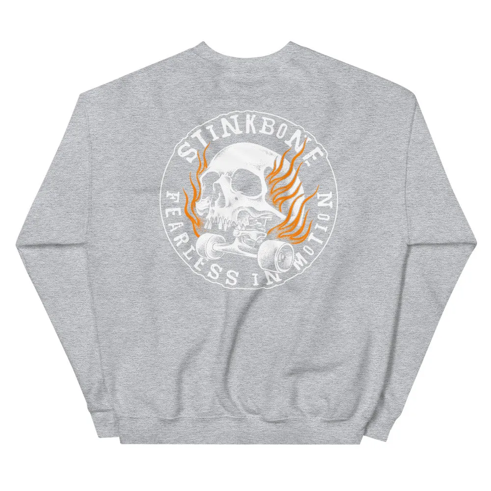 StinkBone Flaming Skull Unisex Sweatshirt White lettering