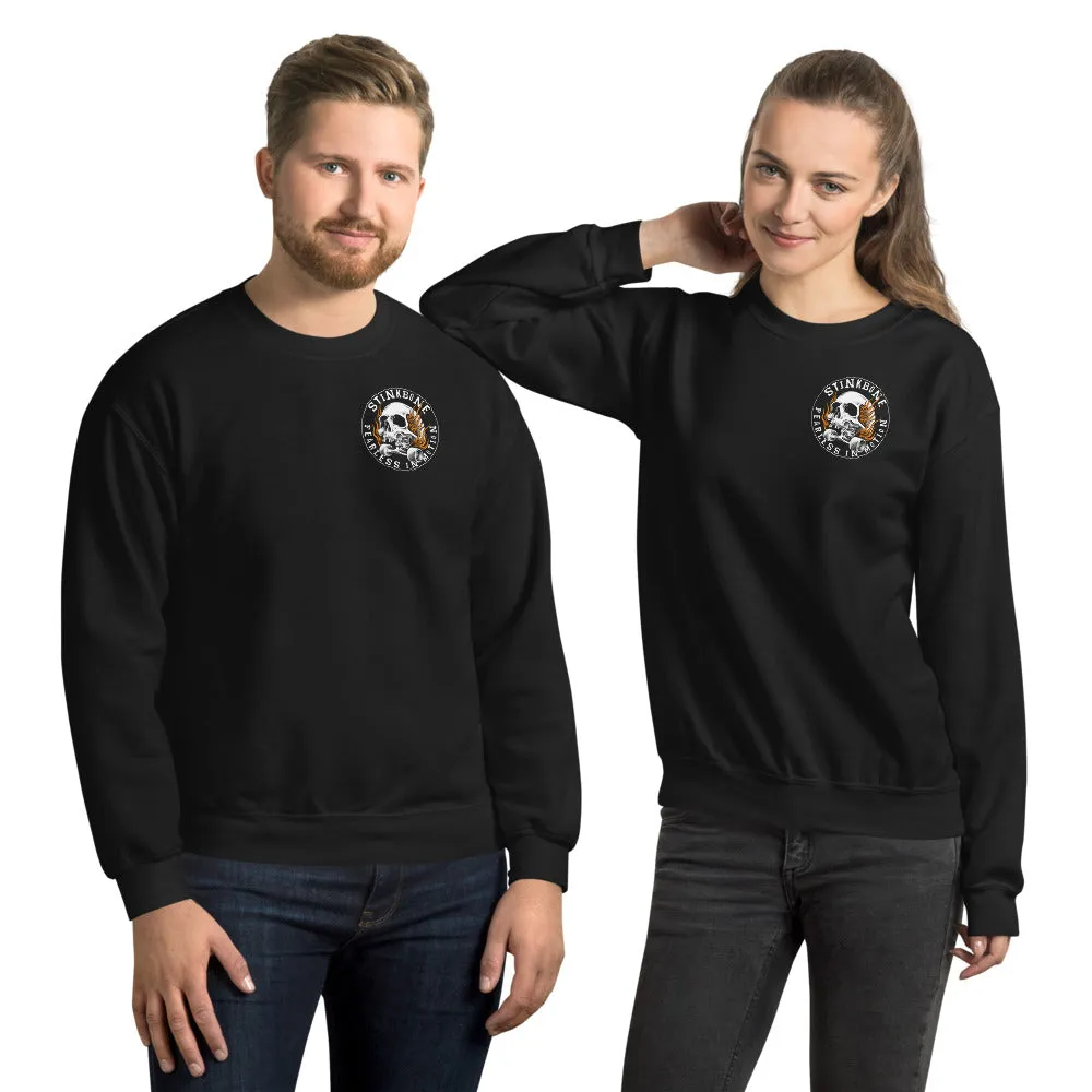 StinkBone Flaming Skull Unisex Sweatshirt White lettering