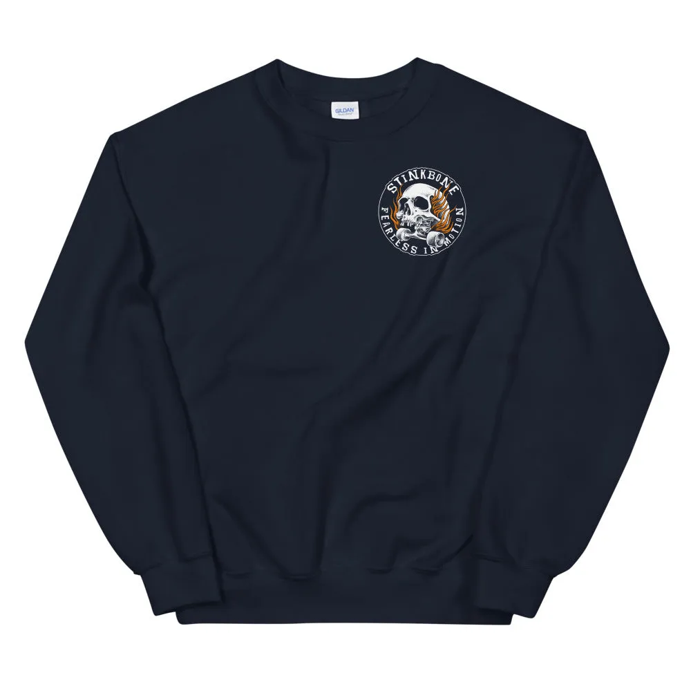 StinkBone Flaming Skull Unisex Sweatshirt White lettering