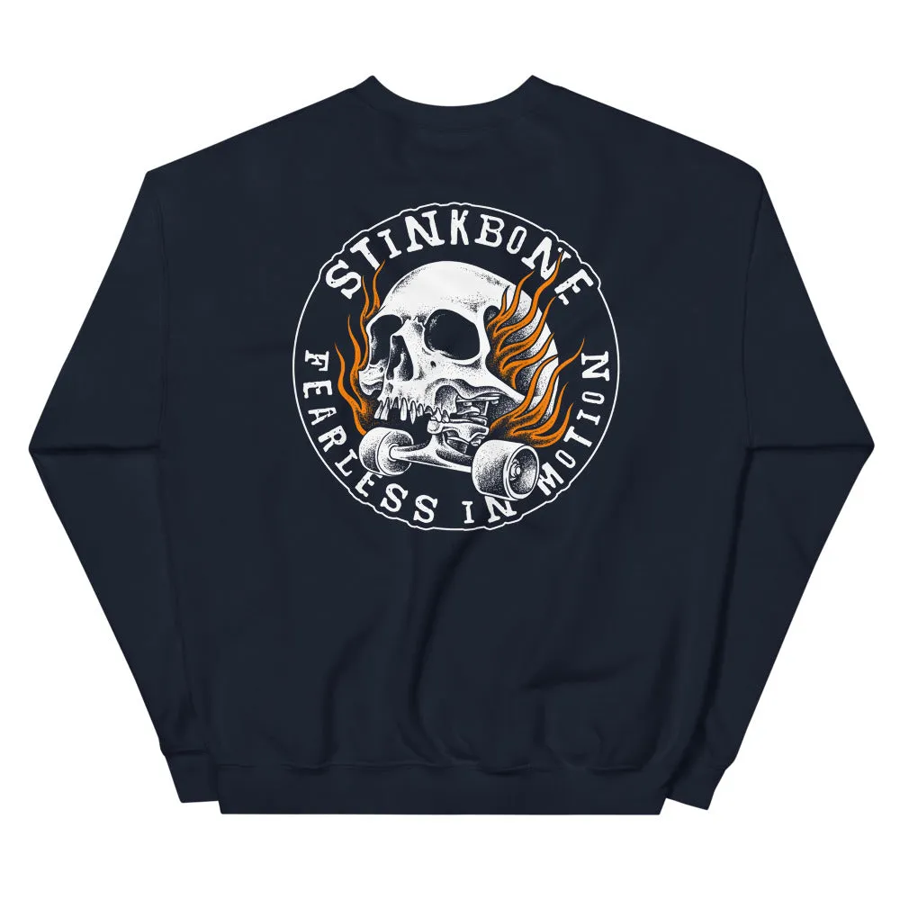 StinkBone Flaming Skull Unisex Sweatshirt White lettering