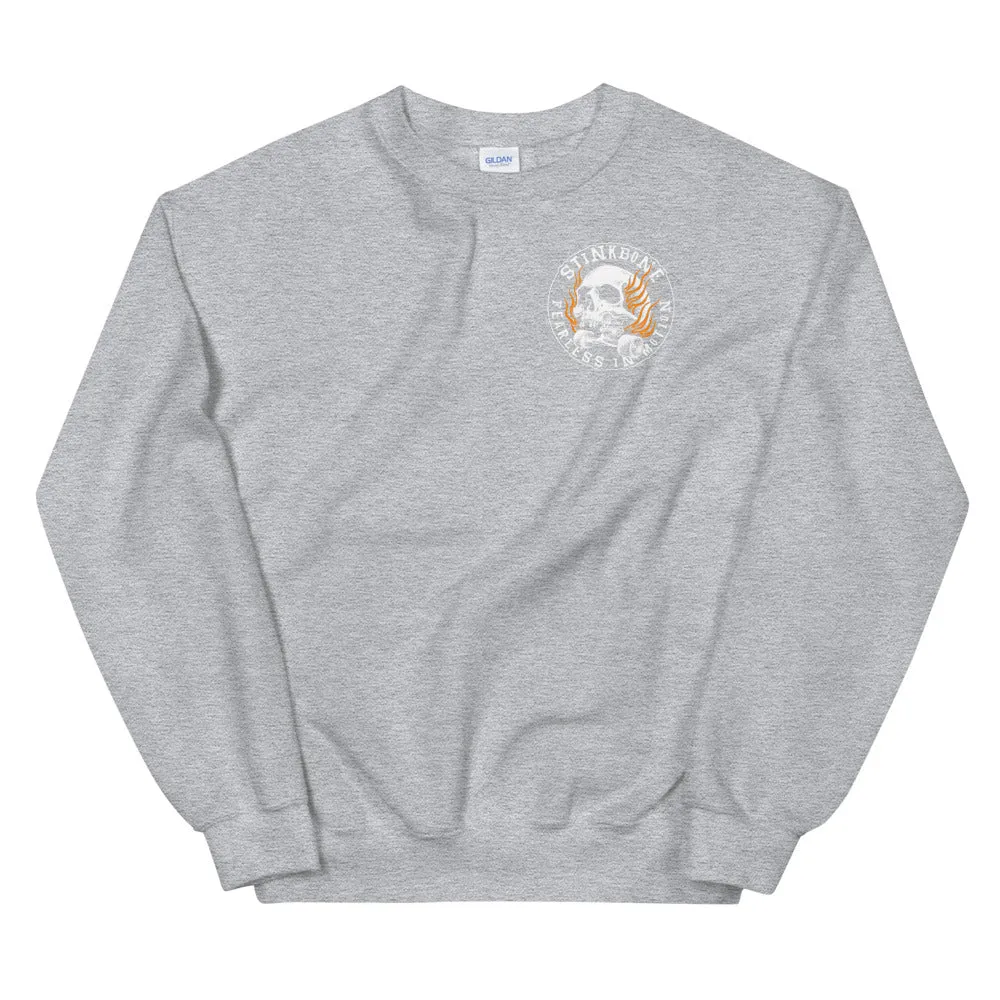 StinkBone Flaming Skull Unisex Sweatshirt White lettering