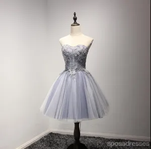 Strapless See Through Gray Lace Homecoming Prom Dresses, Affordable Short Party Corset Back Prom Dresses, Perfect Homecoming Dresses, CM221