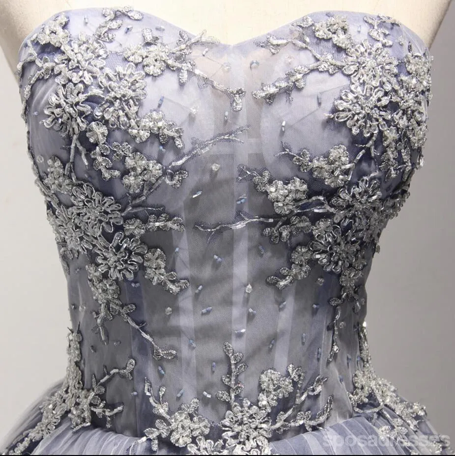 Strapless See Through Gray Lace Homecoming Prom Dresses, Affordable Short Party Corset Back Prom Dresses, Perfect Homecoming Dresses, CM221