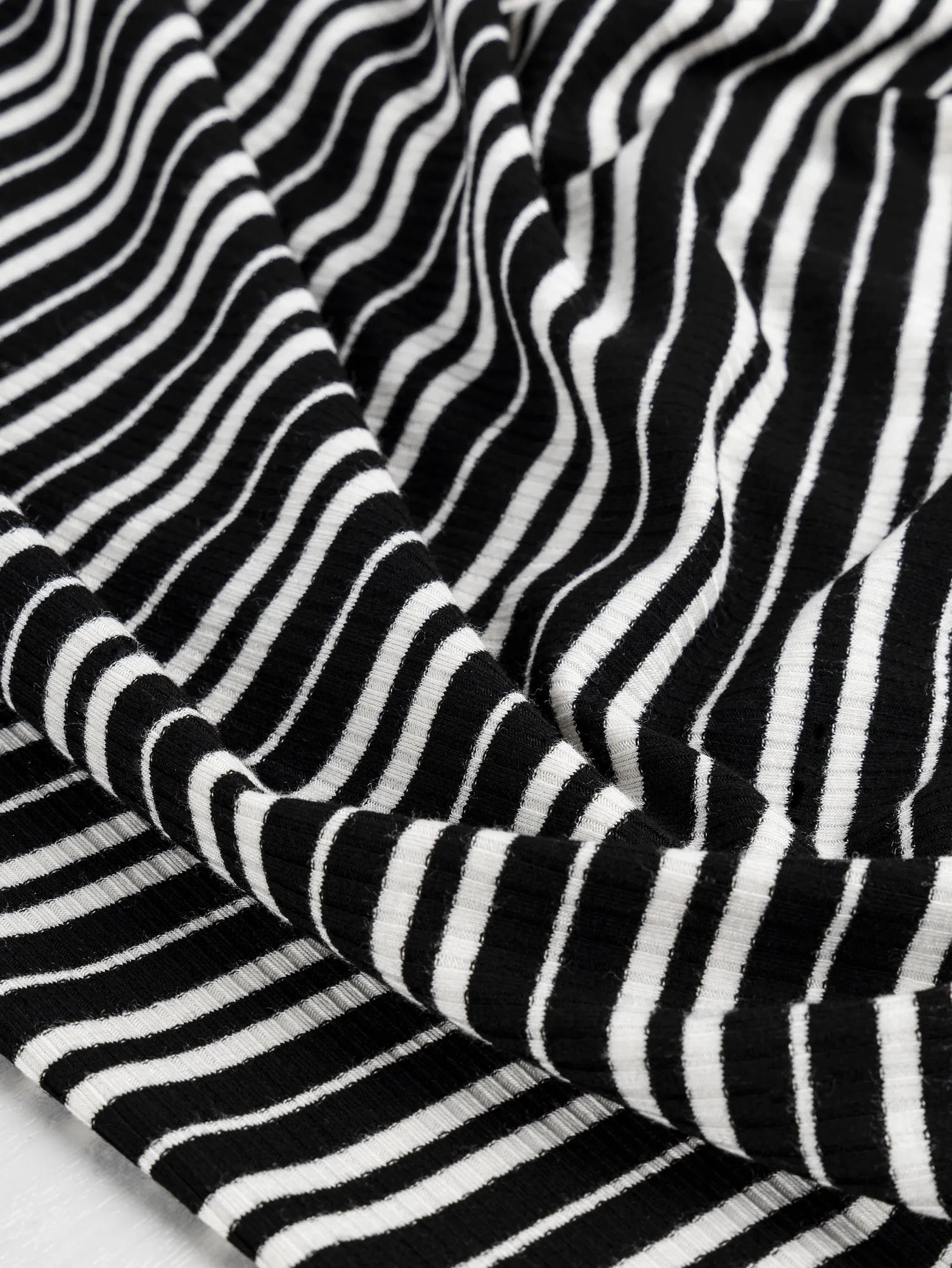 Stripe Cotton Jersey Rib Knit Deadstock - Black   White
