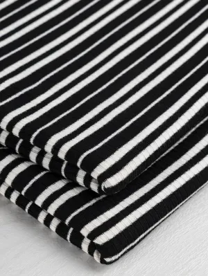Stripe Cotton Jersey Rib Knit Deadstock - Black   White