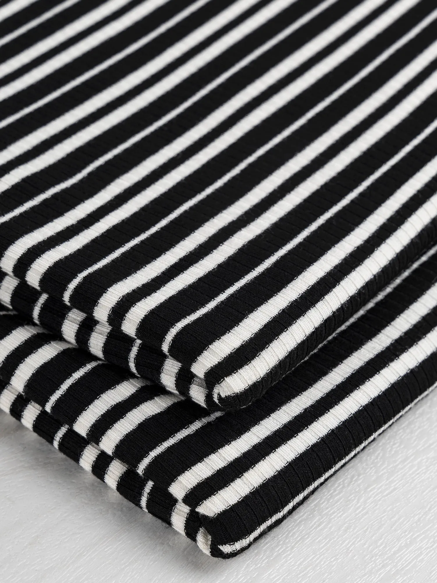 Stripe Cotton Jersey Rib Knit Deadstock - Black   White