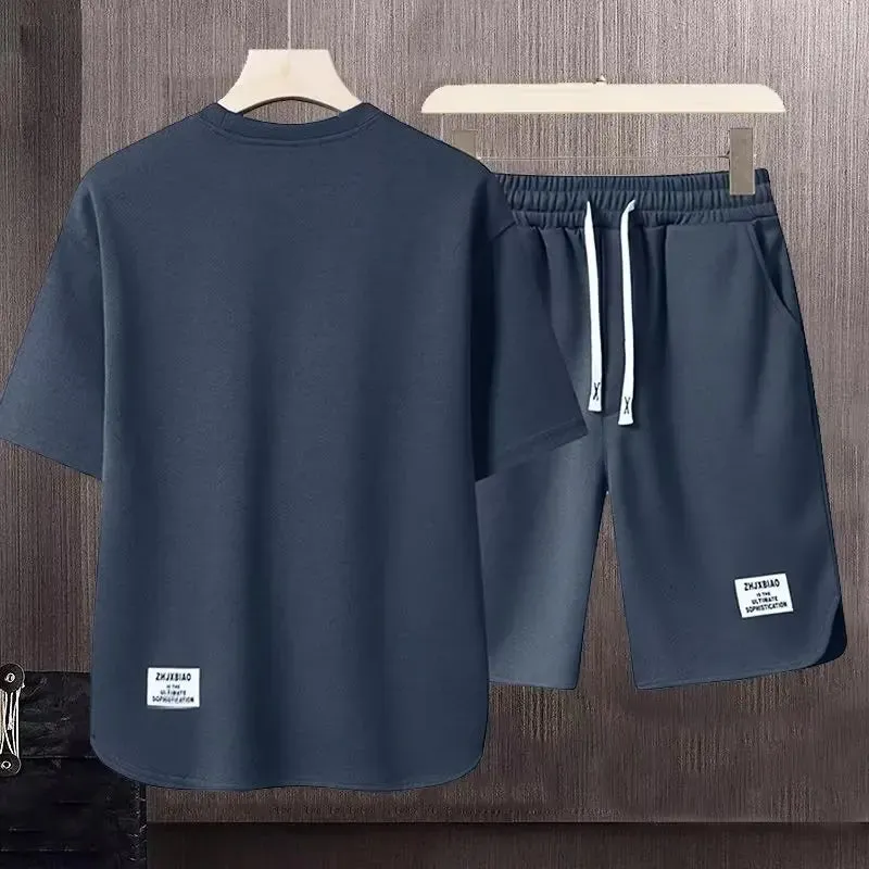 Summer Style: Men's Waffle Short Sleeve T-shirt and Shorts Set for Cool Comfort