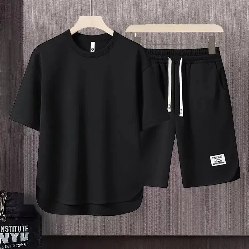 Summer Style: Men's Waffle Short Sleeve T-shirt and Shorts Set for Cool Comfort