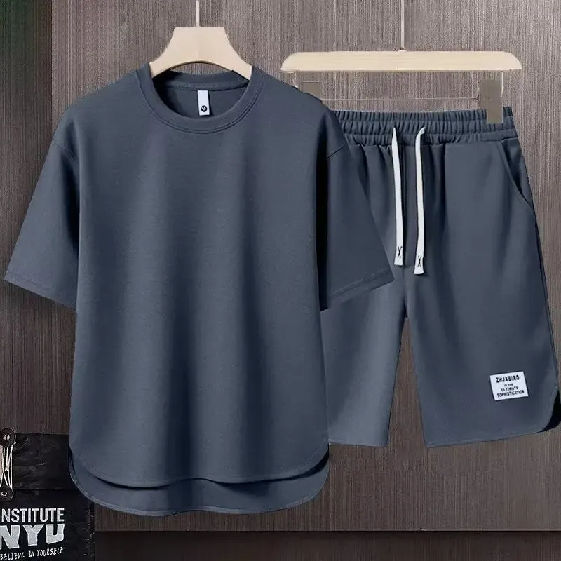Summer Style: Men's Waffle Short Sleeve T-shirt and Shorts Set for Cool Comfort