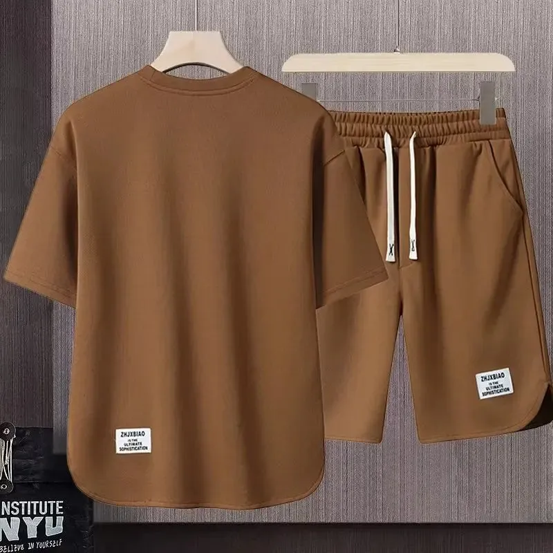 Summer Style: Men's Waffle Short Sleeve T-shirt and Shorts Set for Cool Comfort
