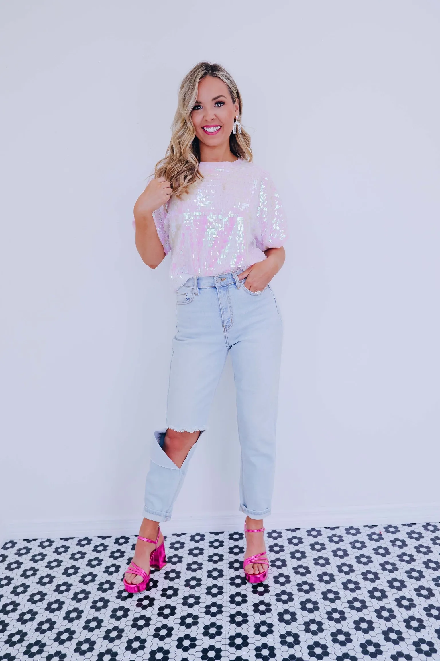 Sutton Chiffon Sequin Top - Pink