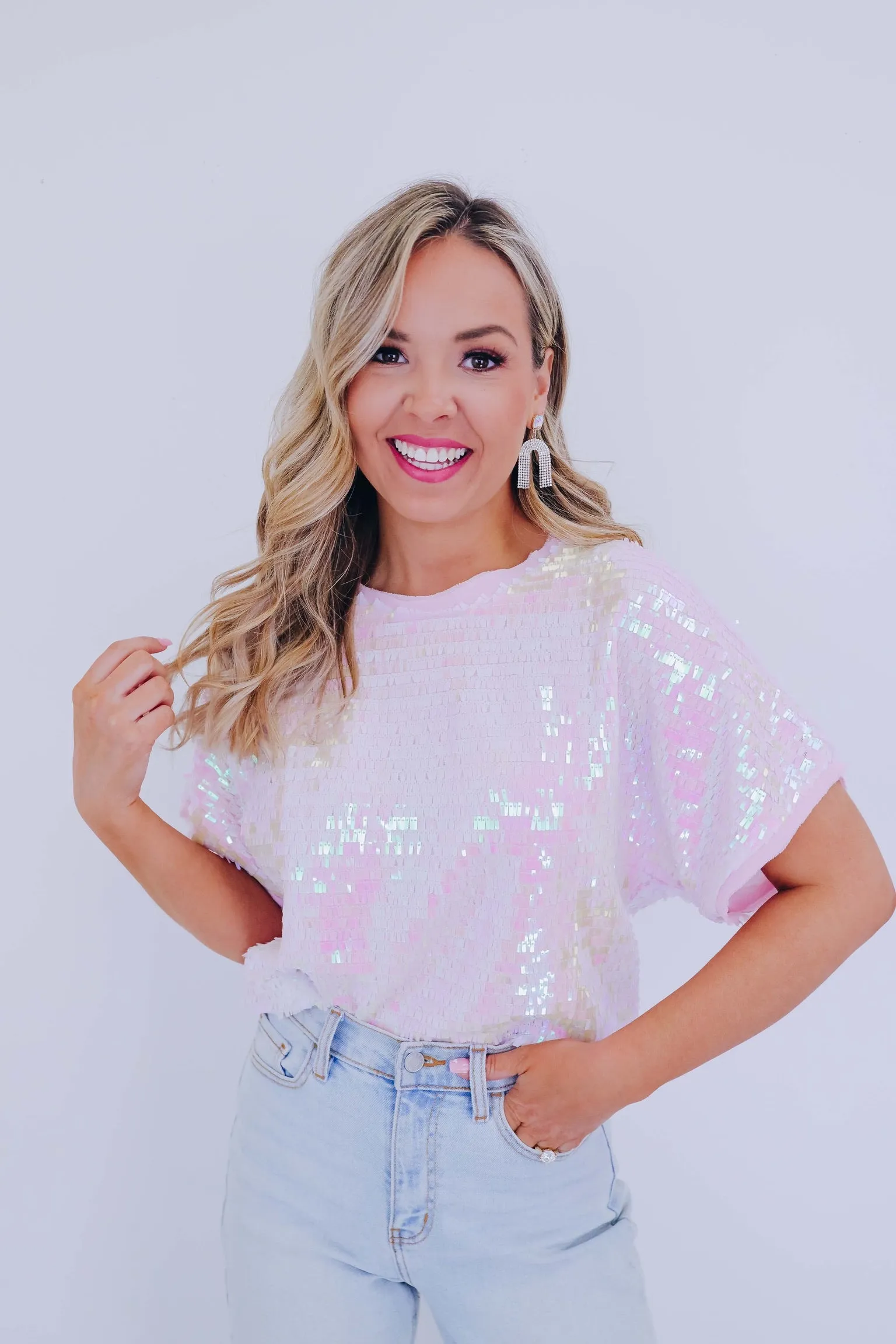 Sutton Chiffon Sequin Top - Pink