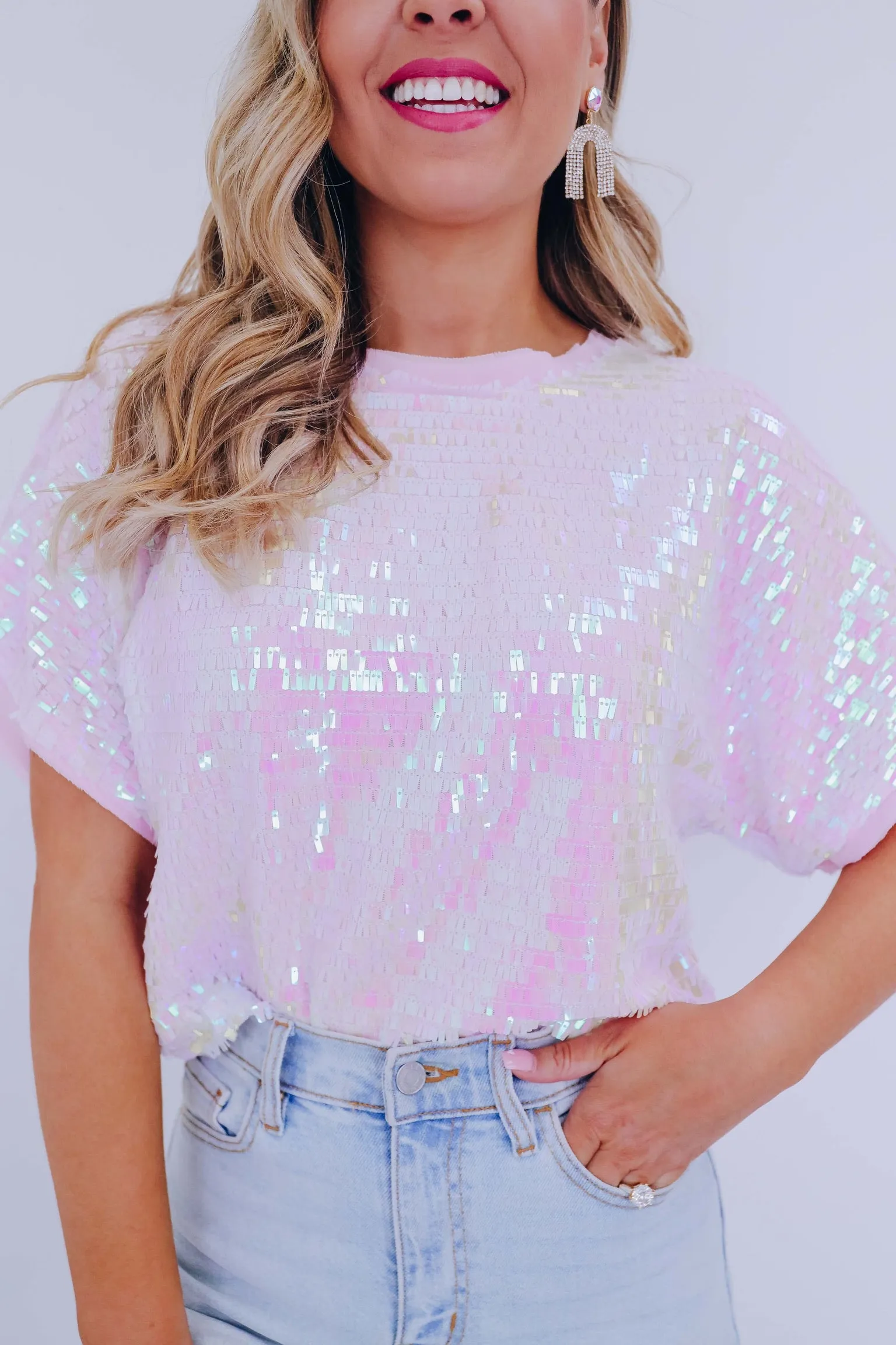 Sutton Chiffon Sequin Top - Pink