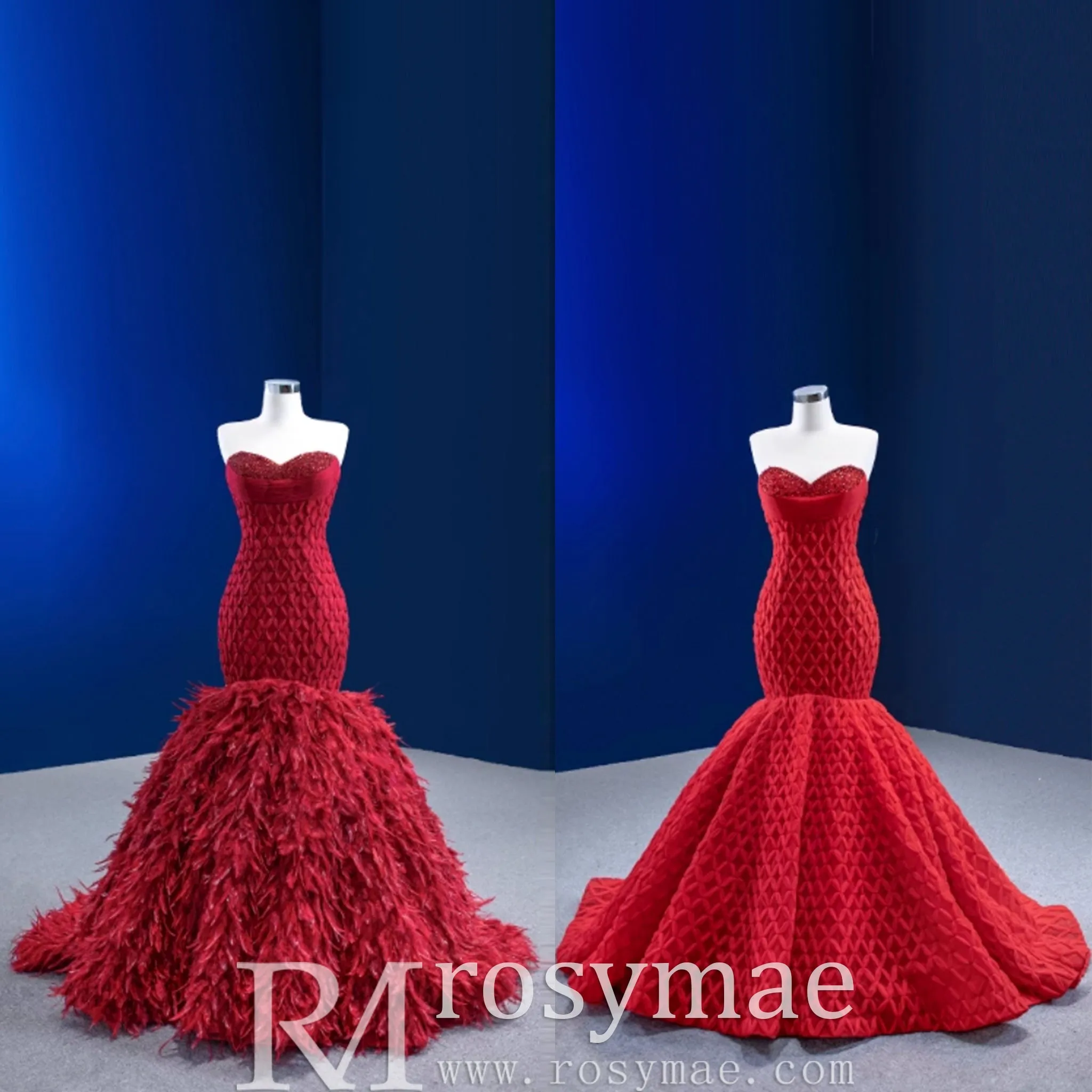 Sweetheart Trumpet Luxury Wedding Dress with Feather