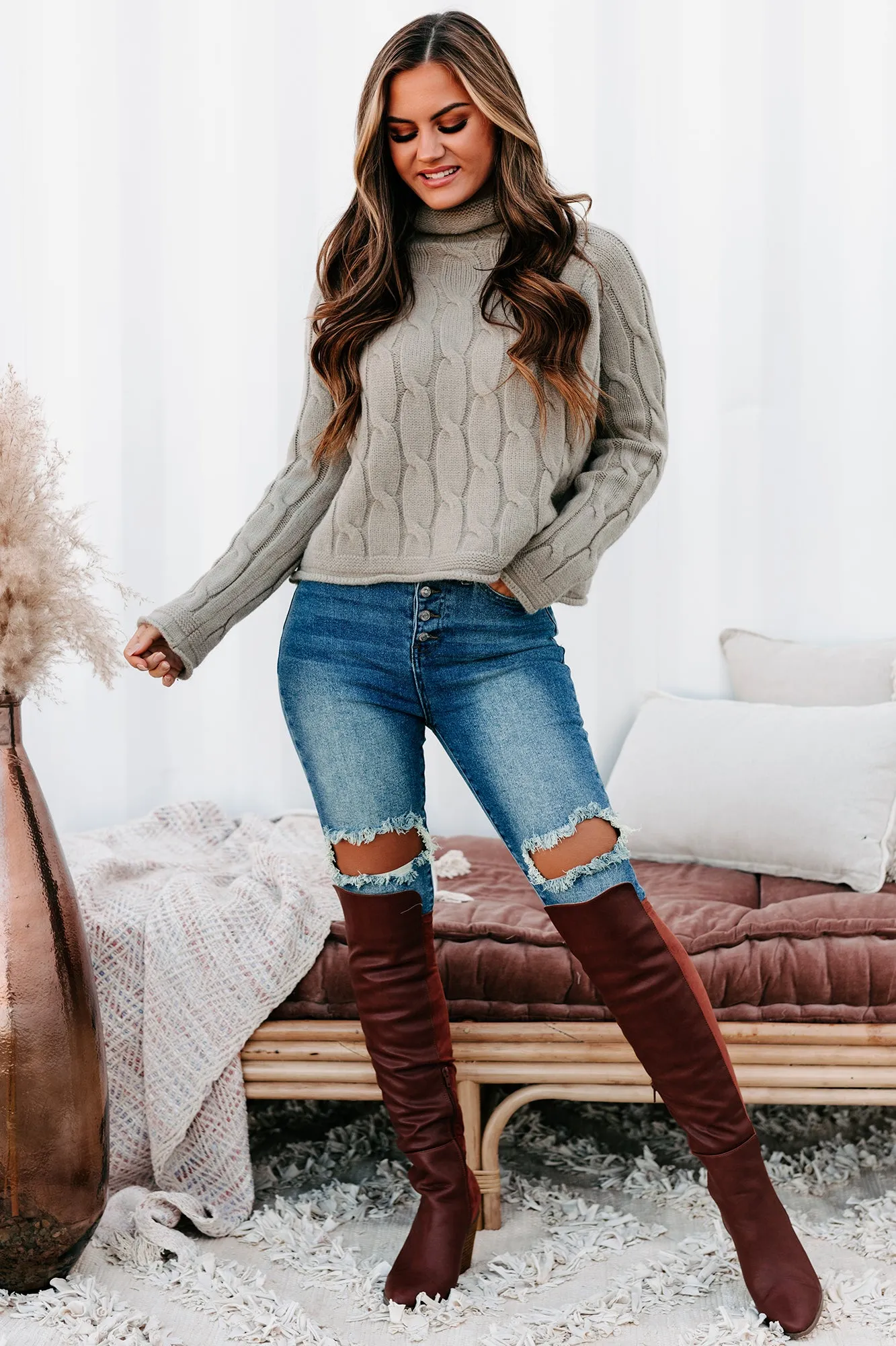 Sydney Sunrise High Rise Button Fly Distressed Skinny YMI Jeans (Medium)