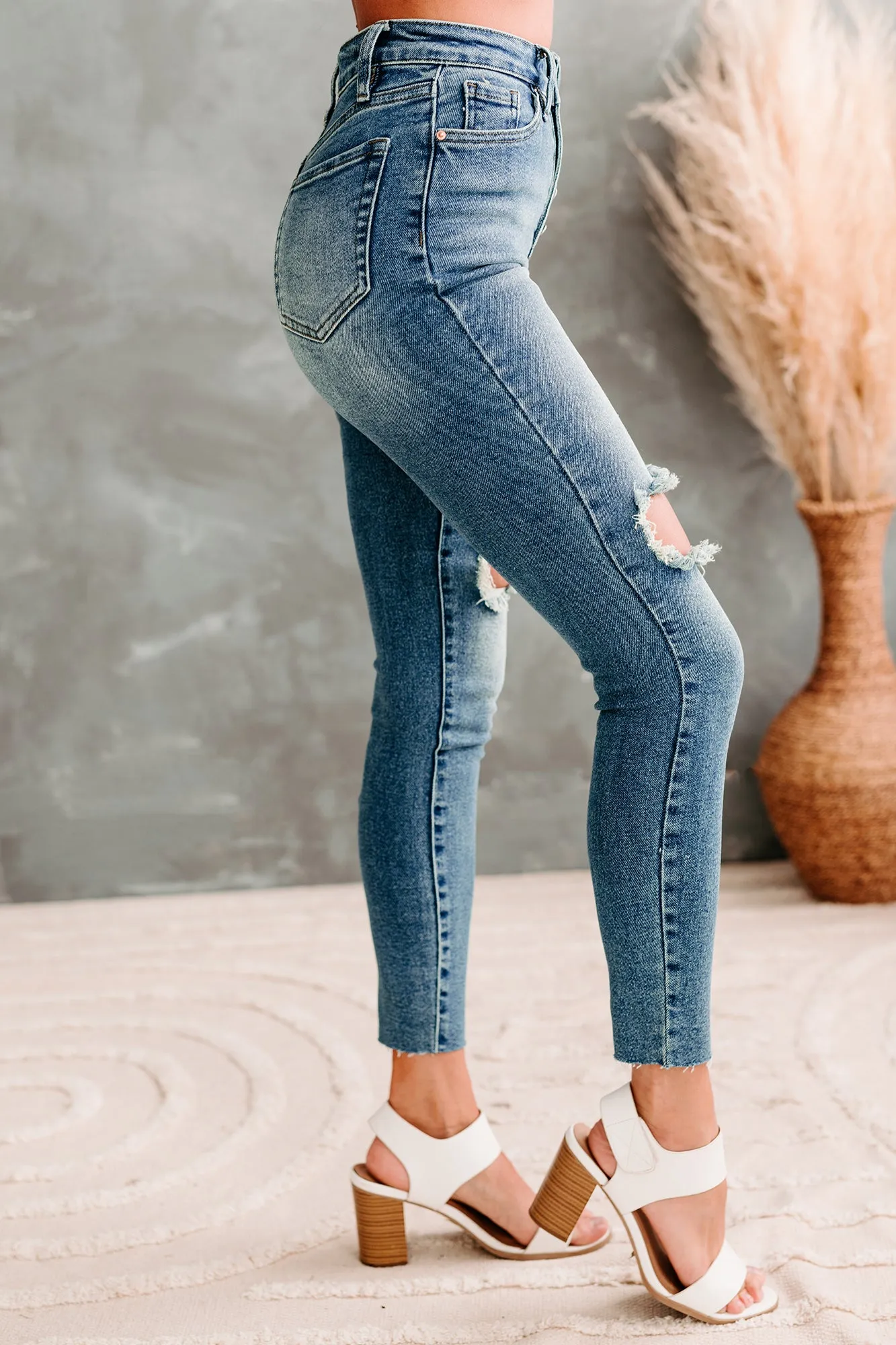 Sydney Sunrise High Rise Button Fly Distressed Skinny YMI Jeans (Medium)