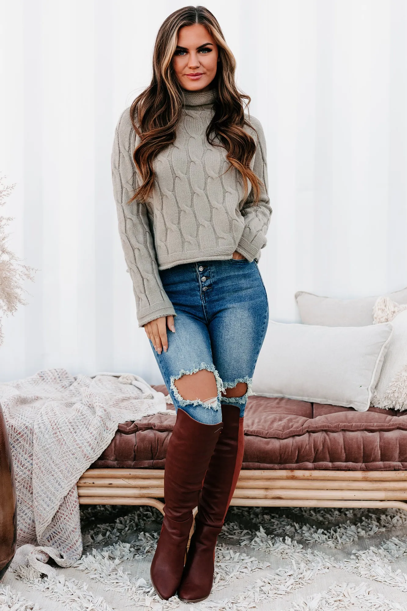 Sydney Sunrise High Rise Button Fly Distressed Skinny YMI Jeans (Medium)