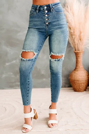 Sydney Sunrise High Rise Button Fly Distressed Skinny YMI Jeans (Medium)
