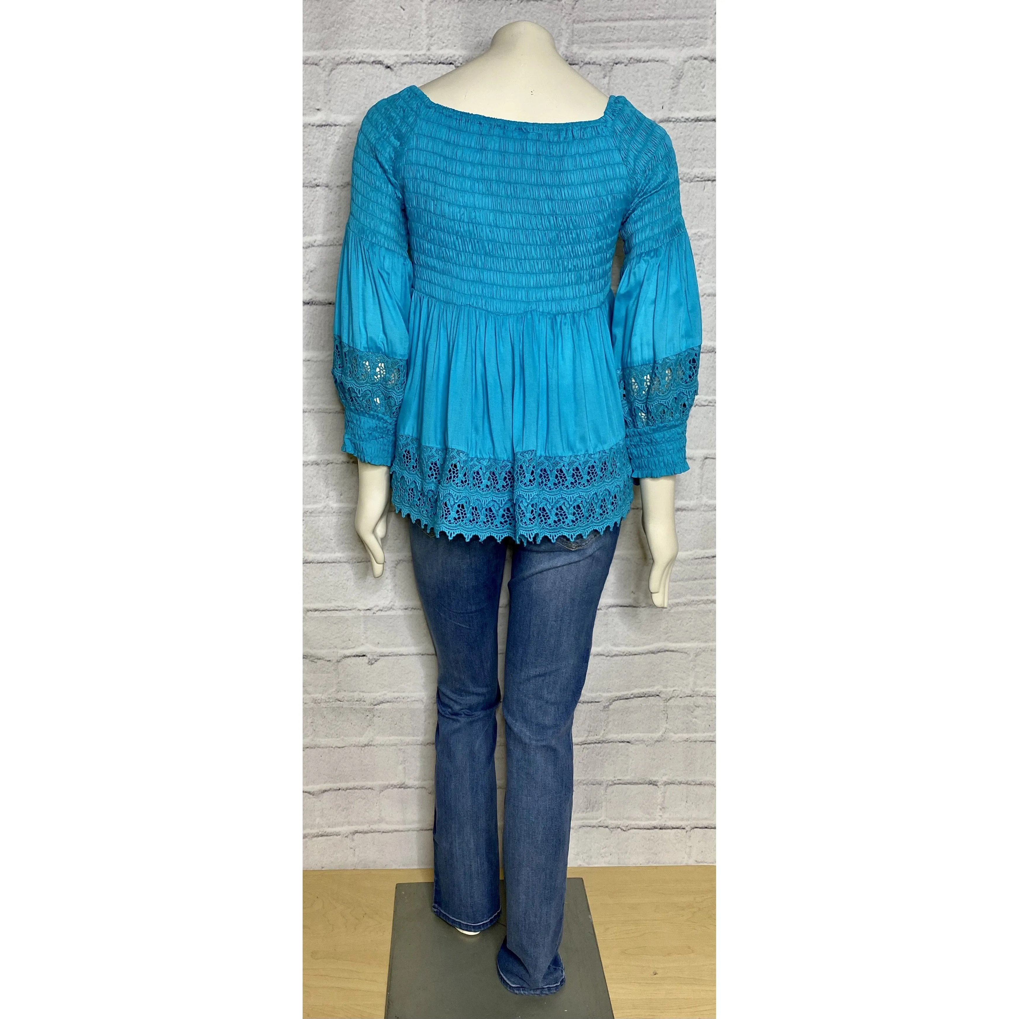 Teal Lace Peasant Blouse