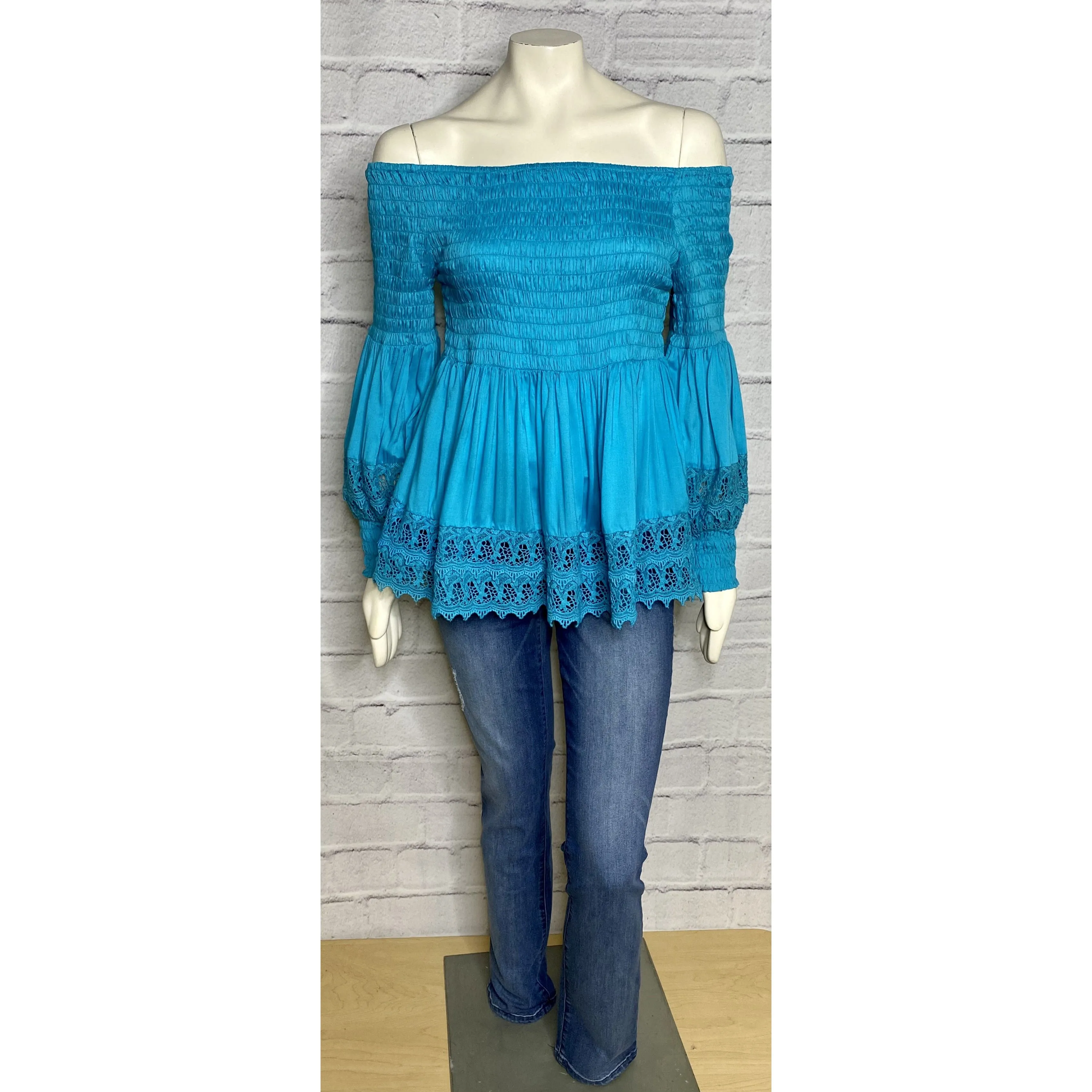 Teal Lace Peasant Blouse