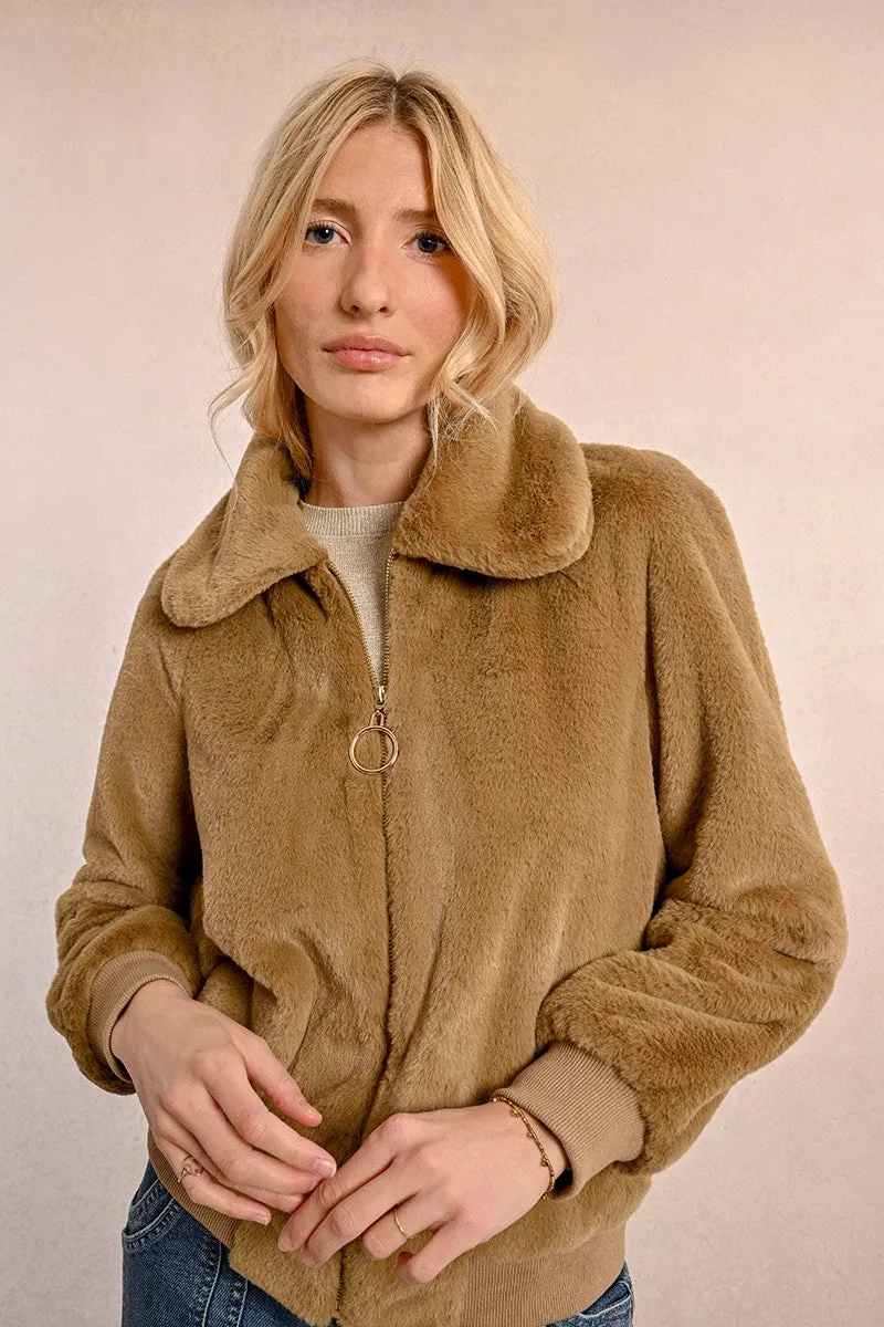 TEXTURED FAUX FUR JACKET