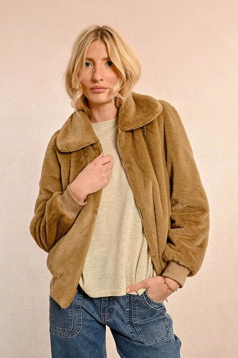 TEXTURED FAUX FUR JACKET