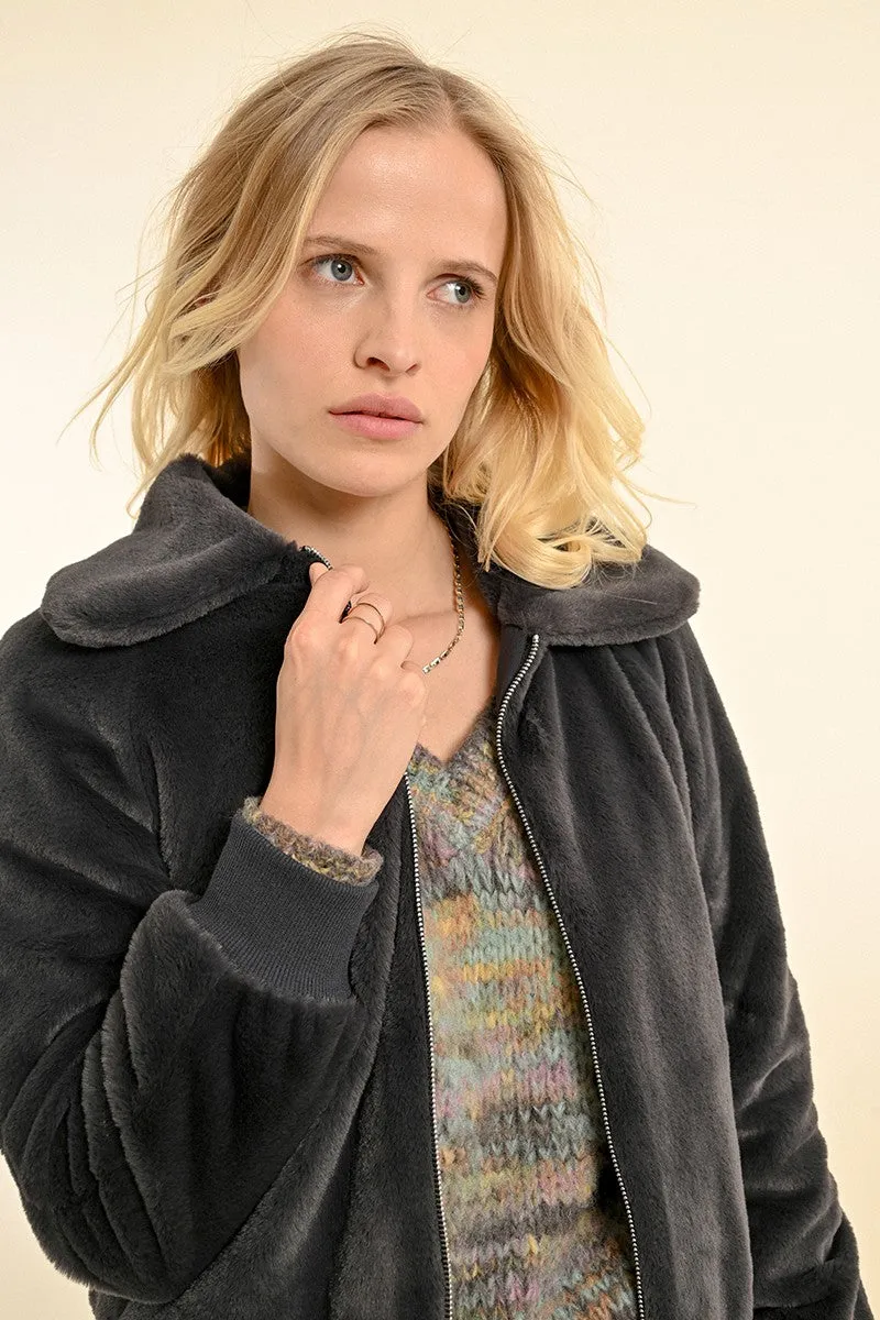 TEXTURED FAUX FUR JACKET