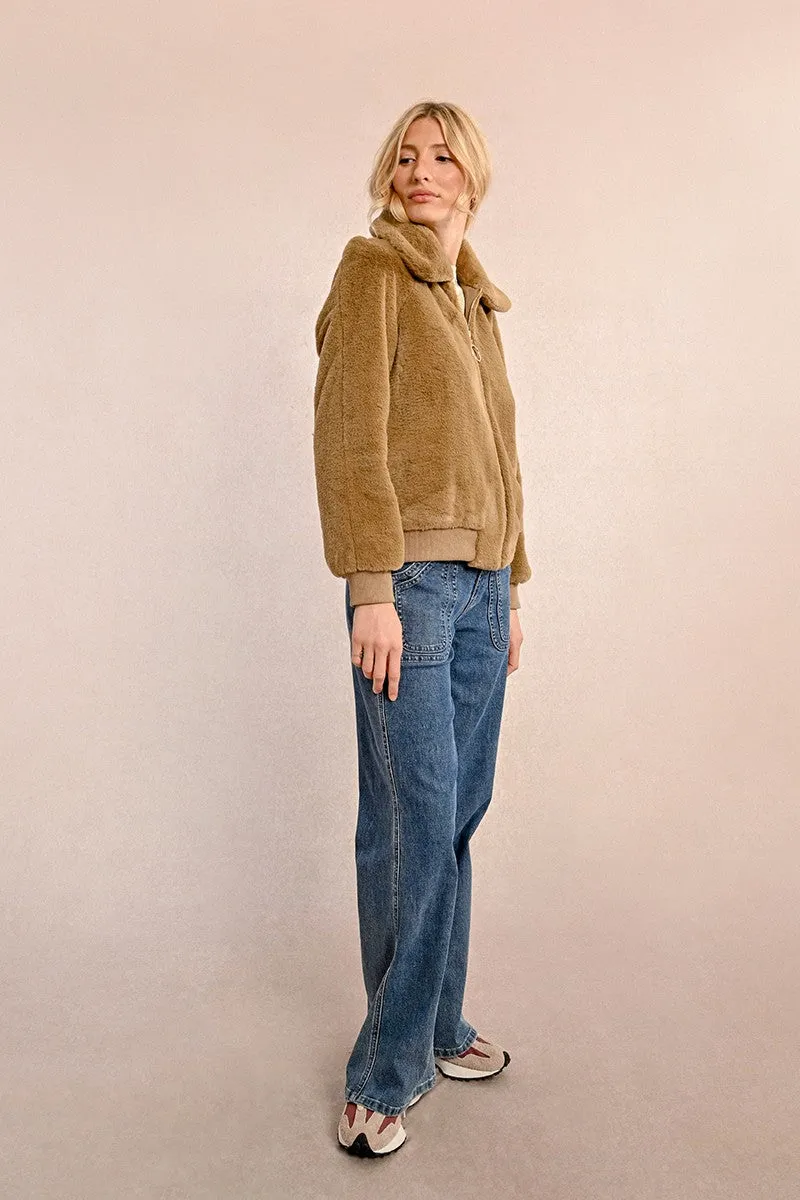 TEXTURED FAUX FUR JACKET