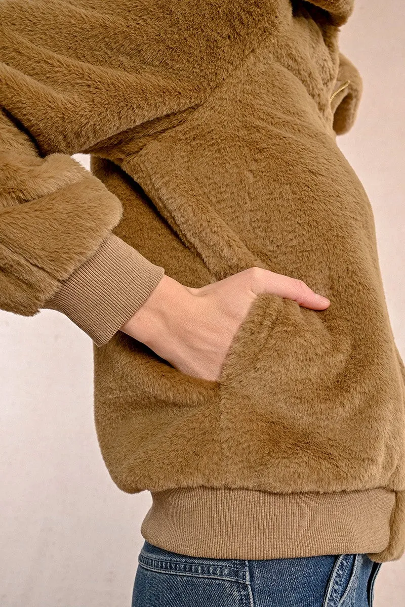 TEXTURED FAUX FUR JACKET