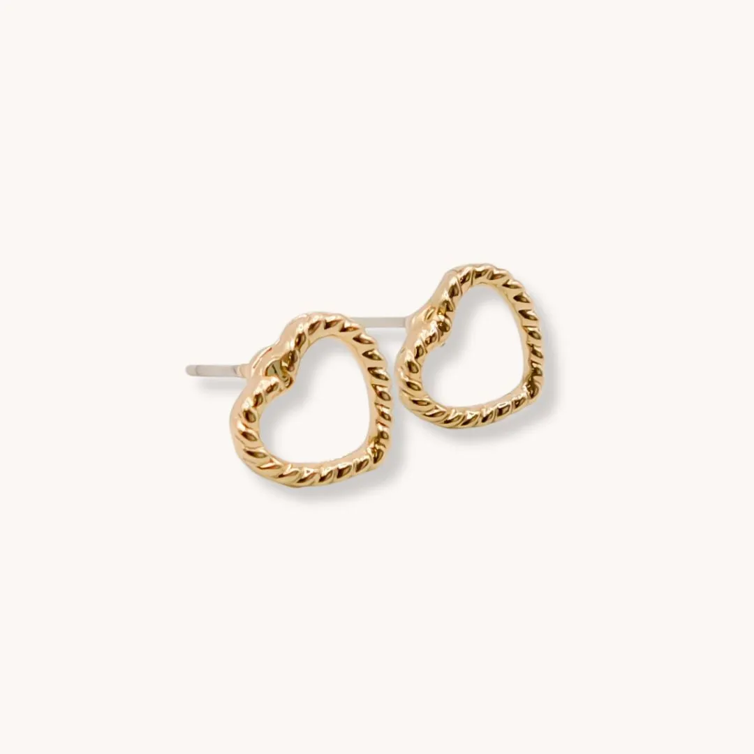 Textured Heart Studs, Gold