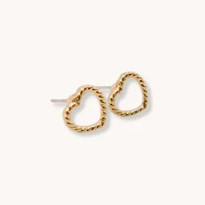 Textured Heart Studs, Gold