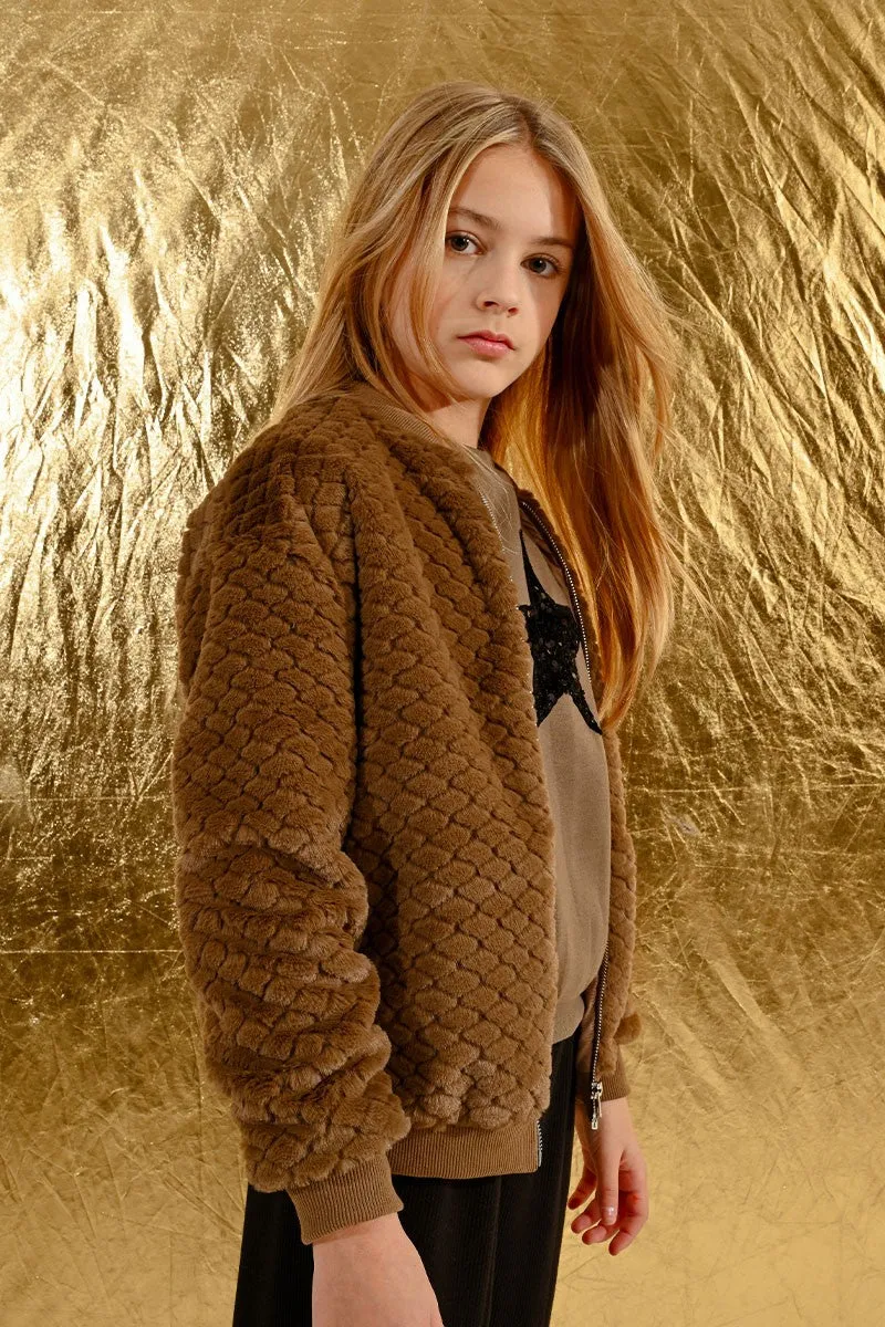 TEXTURED PLUSH EFFECT ZIPPED JACKET