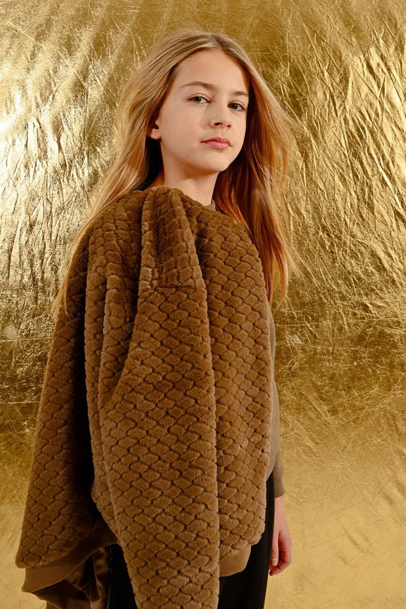 TEXTURED PLUSH EFFECT ZIPPED JACKET