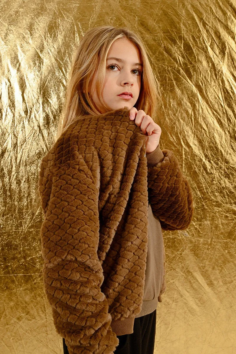 TEXTURED PLUSH EFFECT ZIPPED JACKET