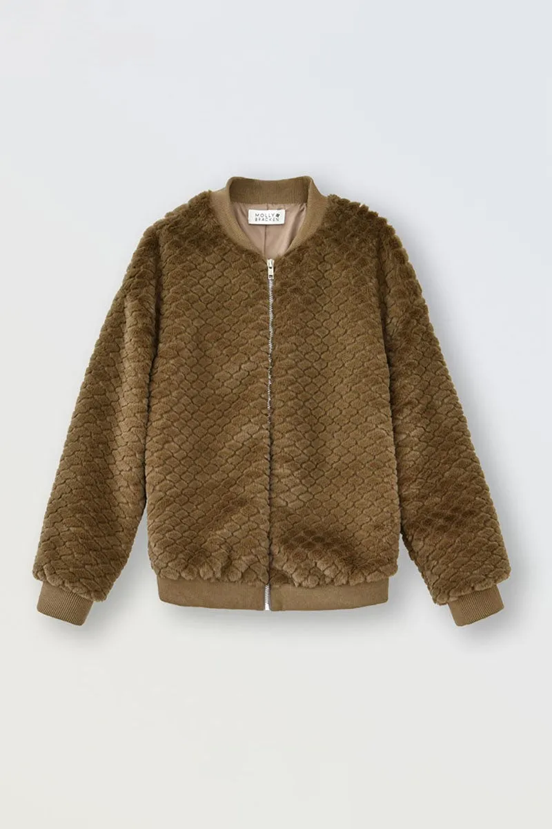 TEXTURED PLUSH EFFECT ZIPPED JACKET