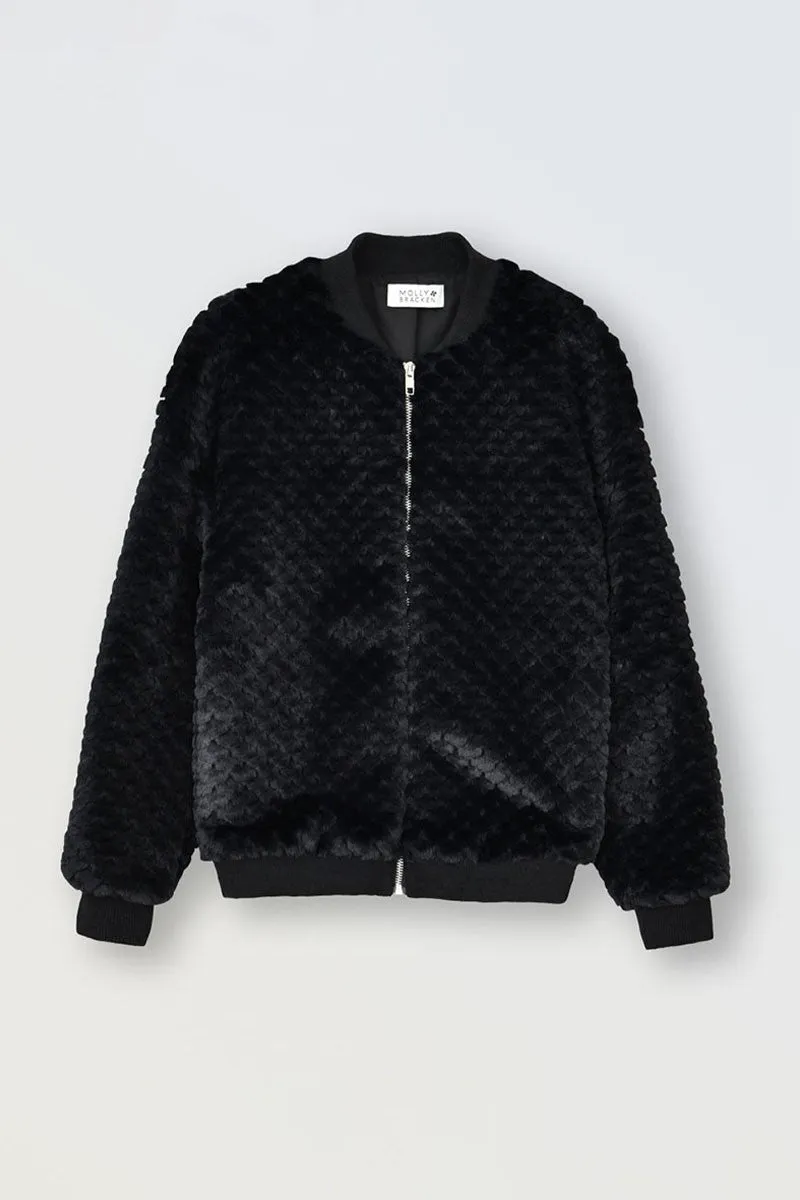 TEXTURED PLUSH EFFECT ZIPPED JACKET