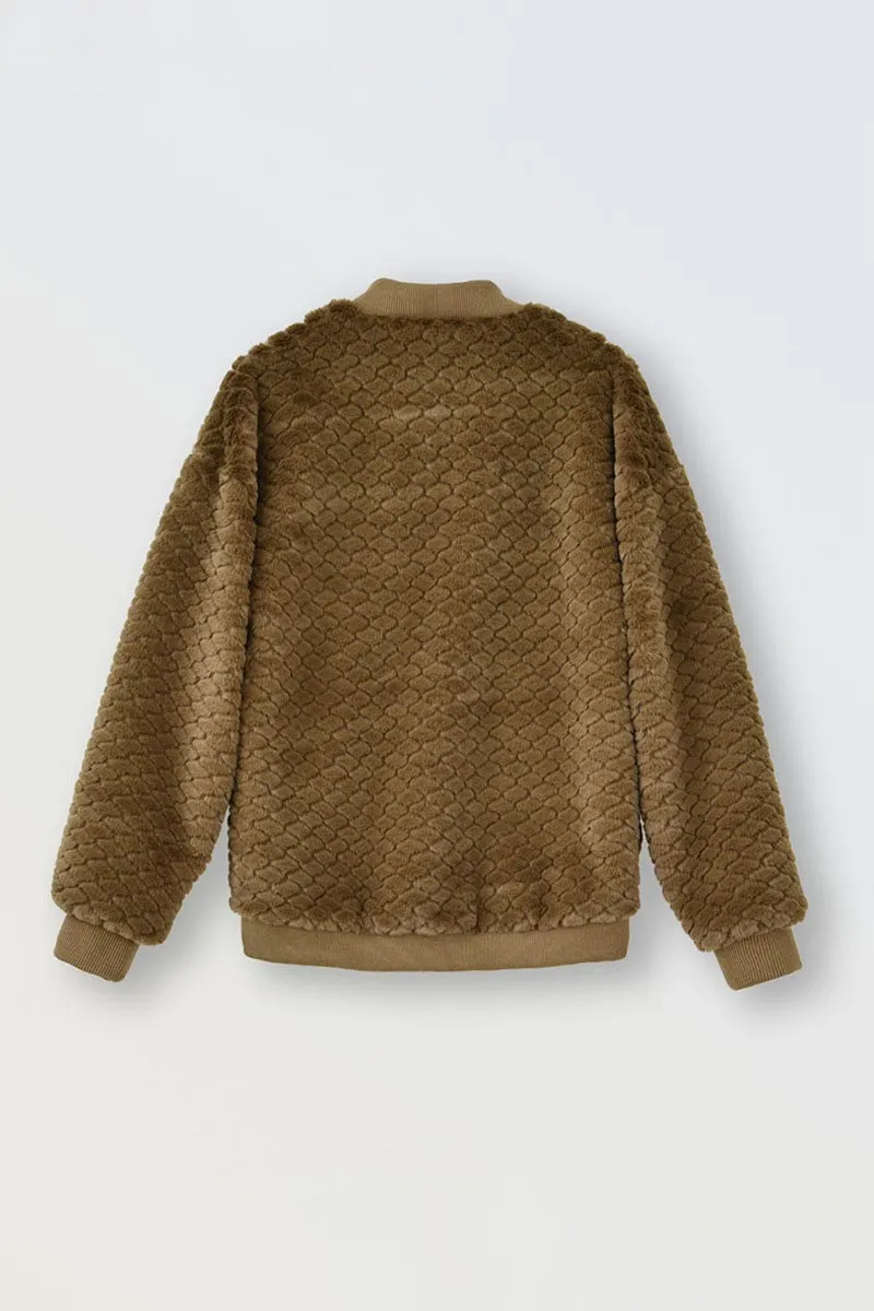 TEXTURED PLUSH EFFECT ZIPPED JACKET