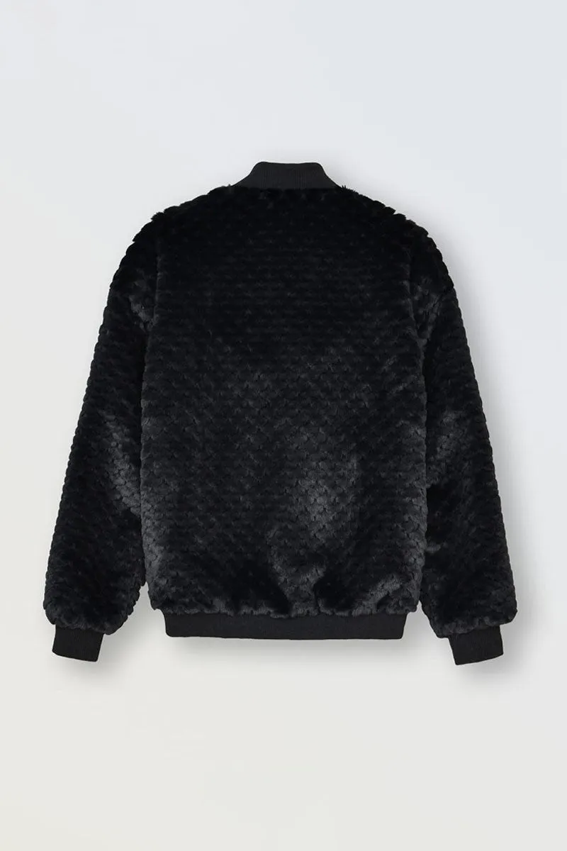 TEXTURED PLUSH EFFECT ZIPPED JACKET