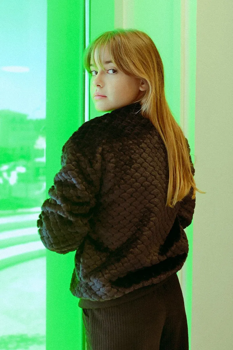 TEXTURED PLUSH EFFECT ZIPPED JACKET