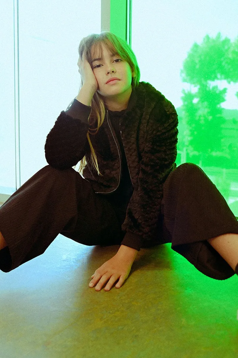 TEXTURED PLUSH EFFECT ZIPPED JACKET