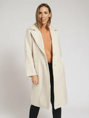 Textured Two Button Coat - Cream