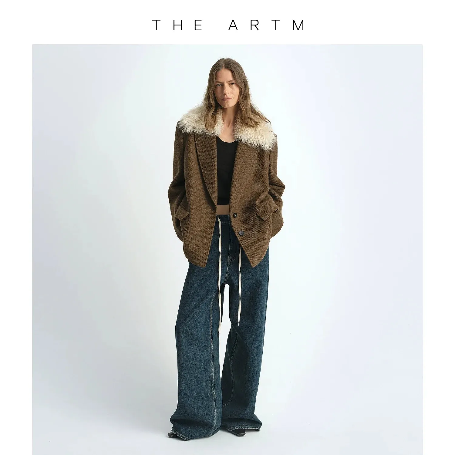 Textured Wool Coat with Fur Collar